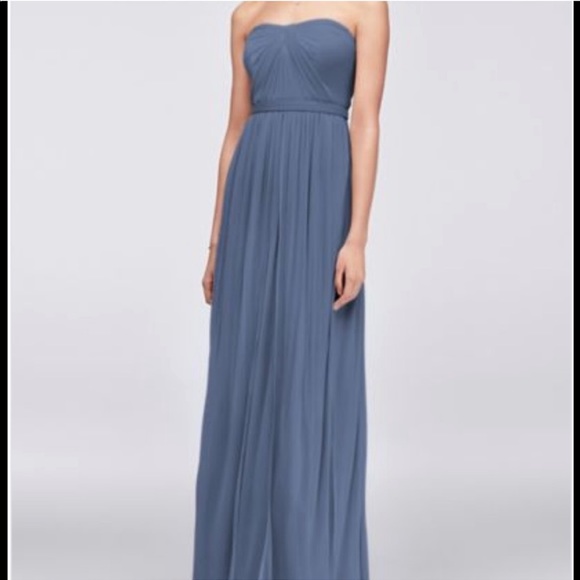 david's bridal steel blue bridesmaid dress Flutter Sleeve Crepe Satin Ruffle Bridesmaid Dress